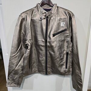 Create 2MRW Men's XL -82 C’Est La Vie Faux Leather Biker Jacket-Silv/Blk *NWT*